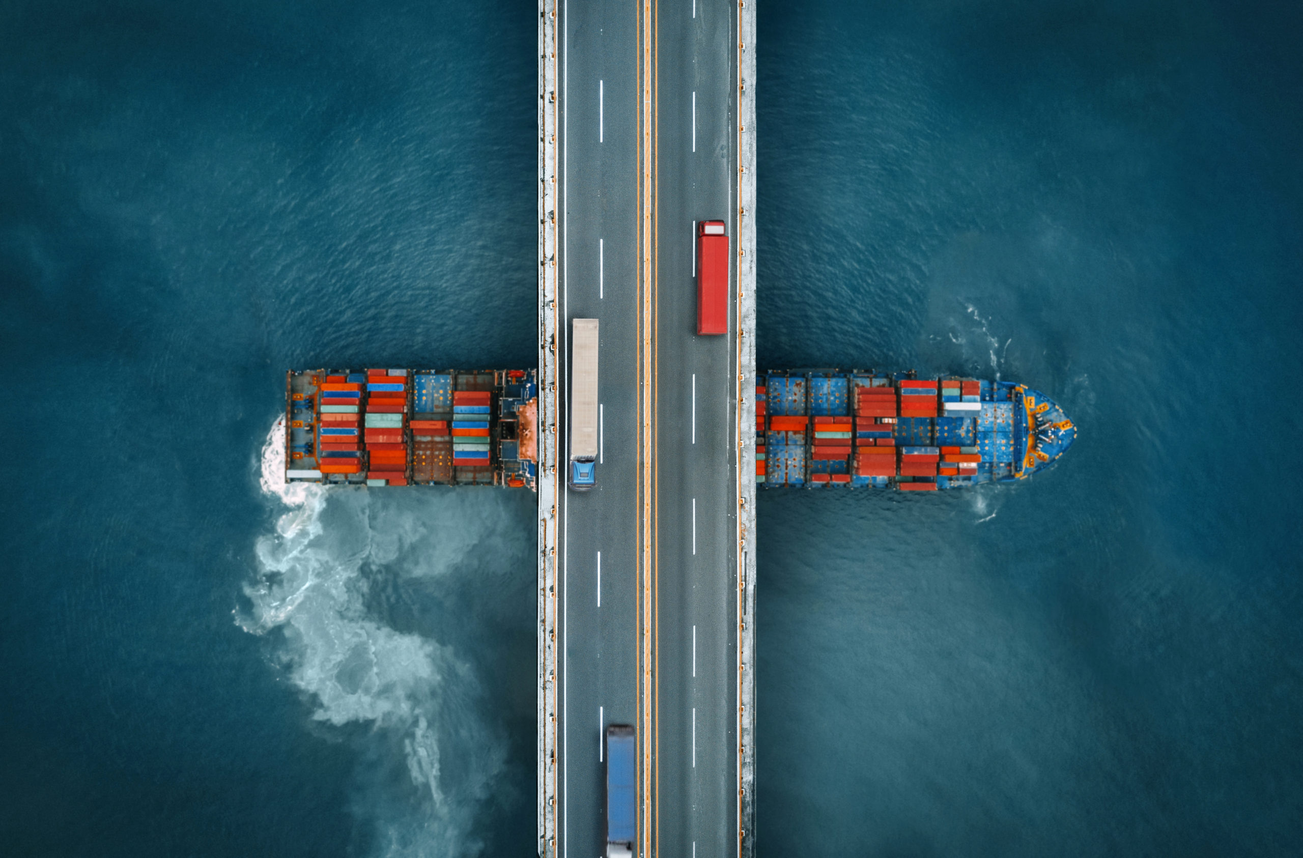 Container ship going under brief